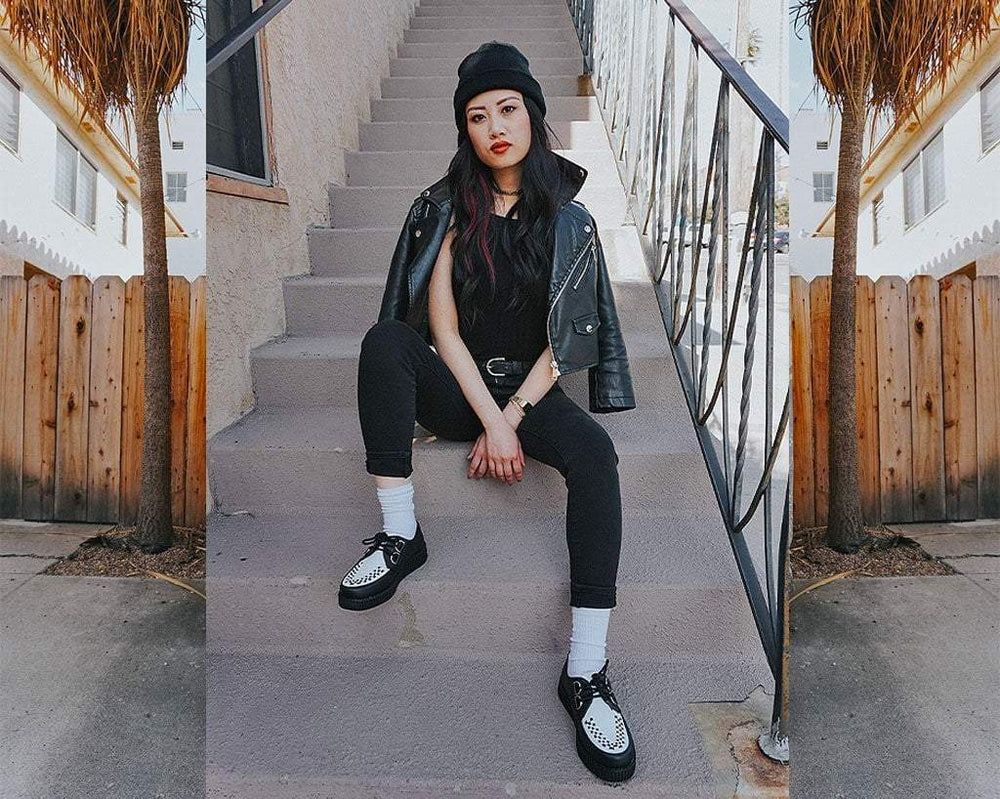 T.U.K. Shoes F9681 Black & White TUKskin™ Viva Low Creeper