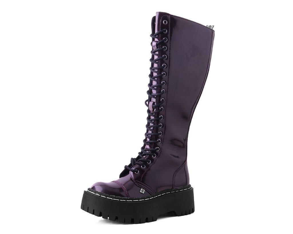 T.U.K. Shoes A3187 Burgundy Rub-Off Knee-High Double Decker Boot