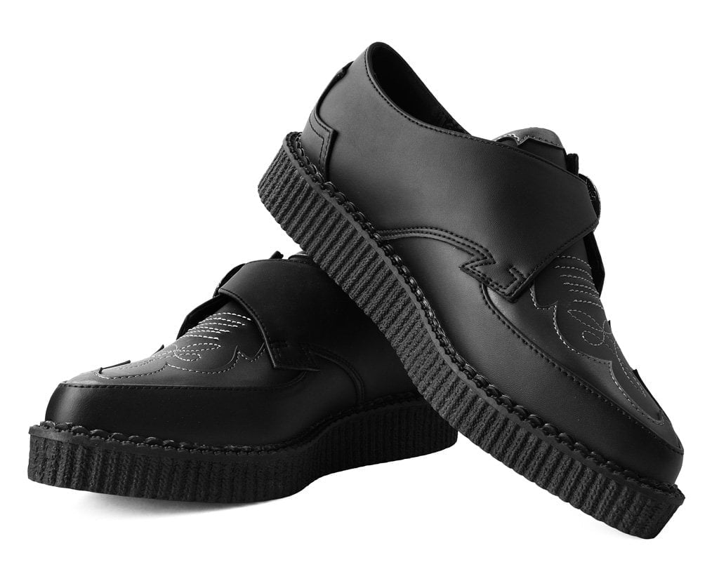 T.U.K. Shoes A9847 Black TUKskin™ Western Antique Buckle Pointed Creeper
