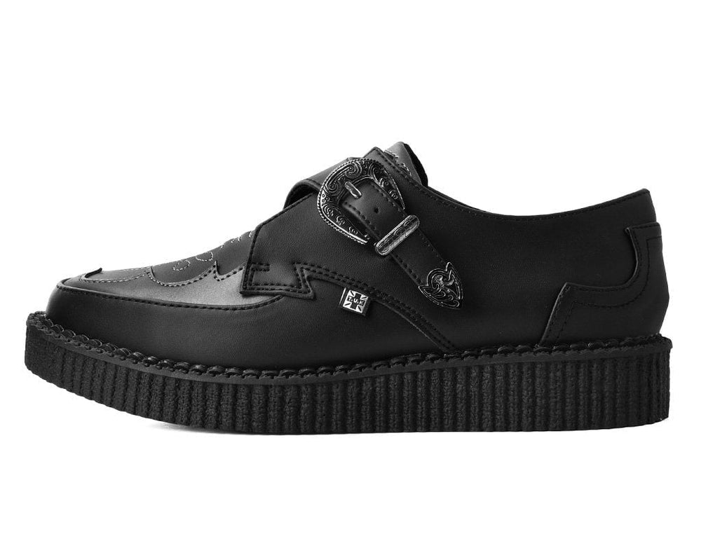T.U.K. Shoes A9847 Black TUKskin™ Western Antique Buckle Pointed Creeper