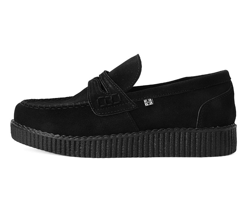 T.U.K. Shoes F9982 Black Suede Penny Loafer Viva Low Creeper