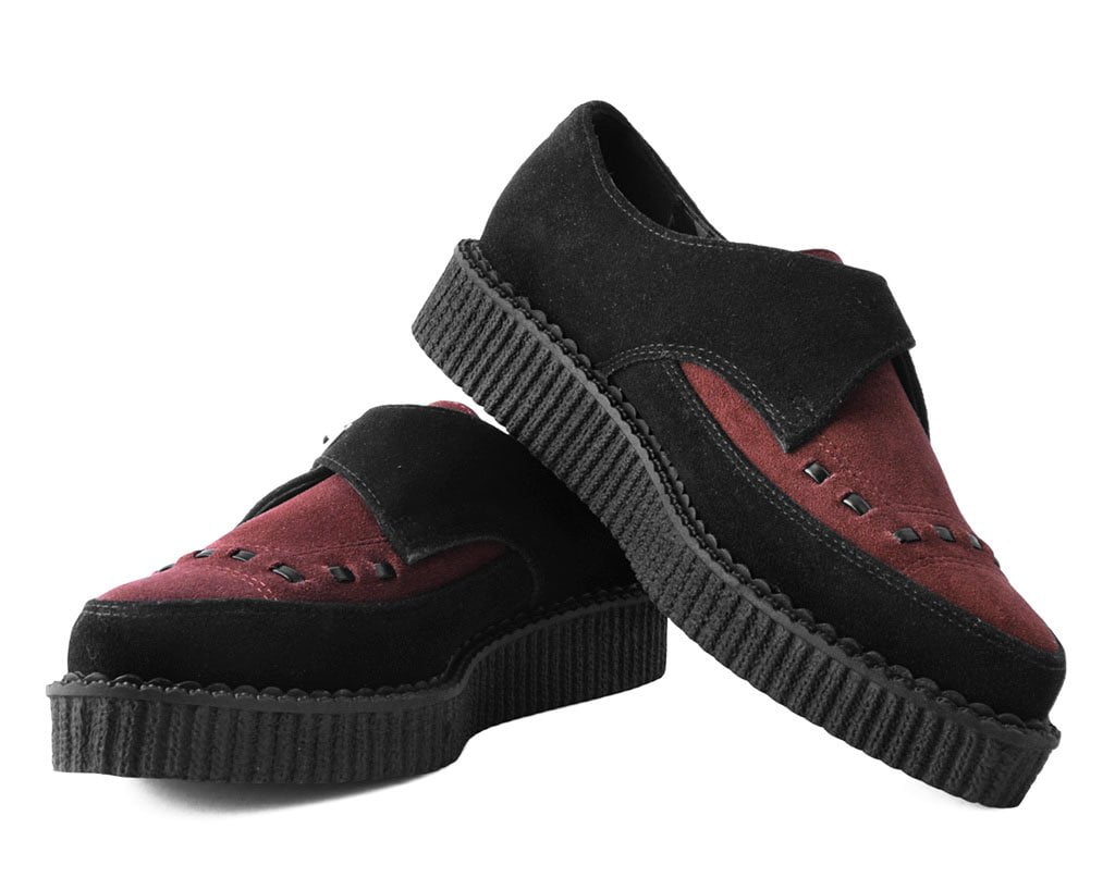 T.U.K. Shoes A9592 Black & Burgundy Suede Pointed Buckle Creeper