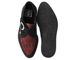 T.U.K. Shoes A9592 Black & Burgundy Suede Pointed Buckle Creeper