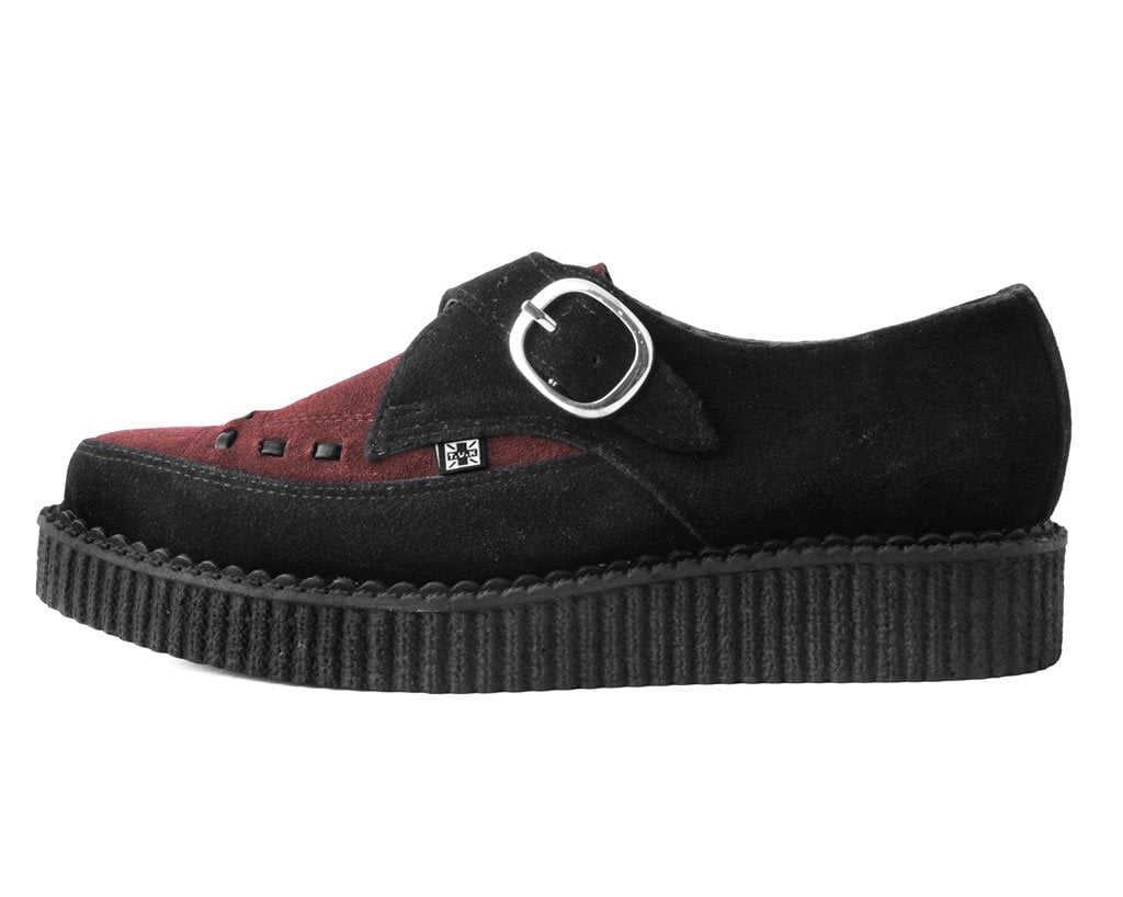 T.U.K. Shoes A9592 Black & Burgundy Suede Pointed Buckle Creeper