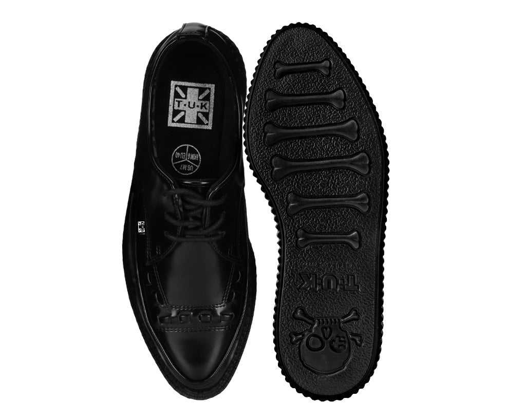 T.U.K. Shoes A8533 Black Leather Lace Up Pointed Creeper