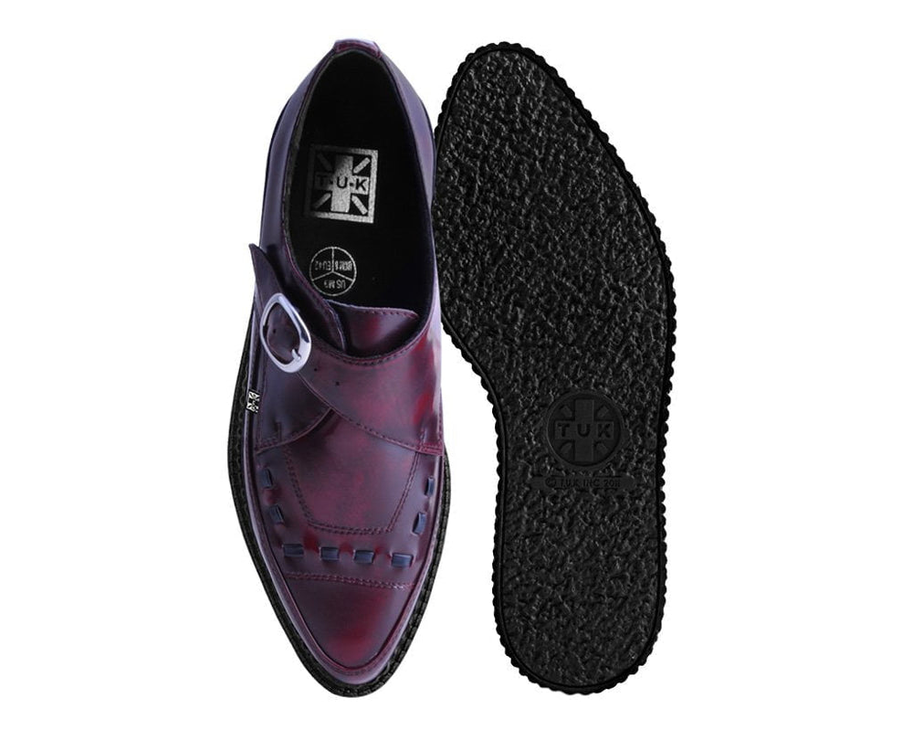 T.U.K. Shoes A9856 Burgundy Rub Off TUKskin™ Monk Buckle Creeper