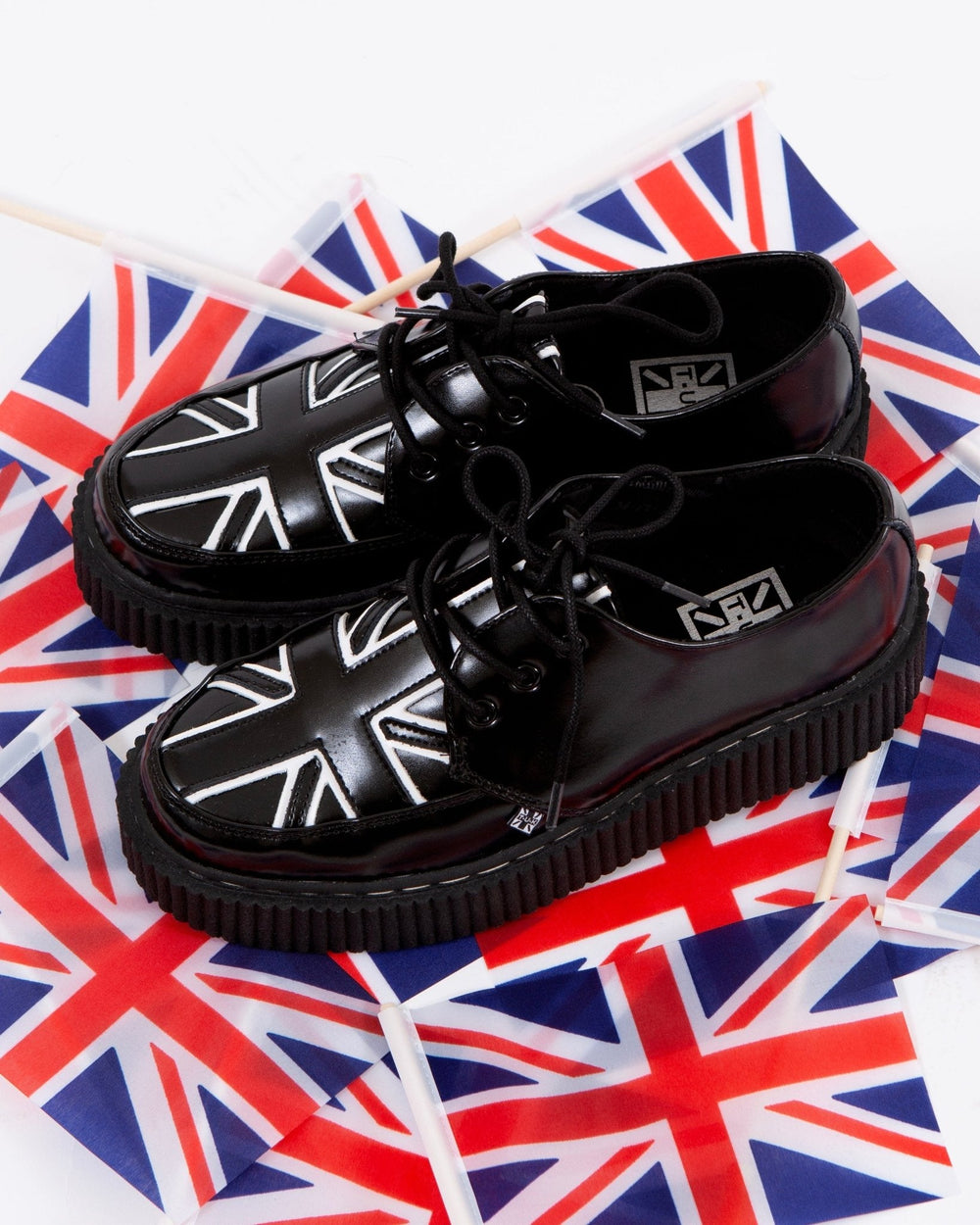T.U.K. Shoes G3391 Black Leather Union Jack Vintage Mondo Creeper