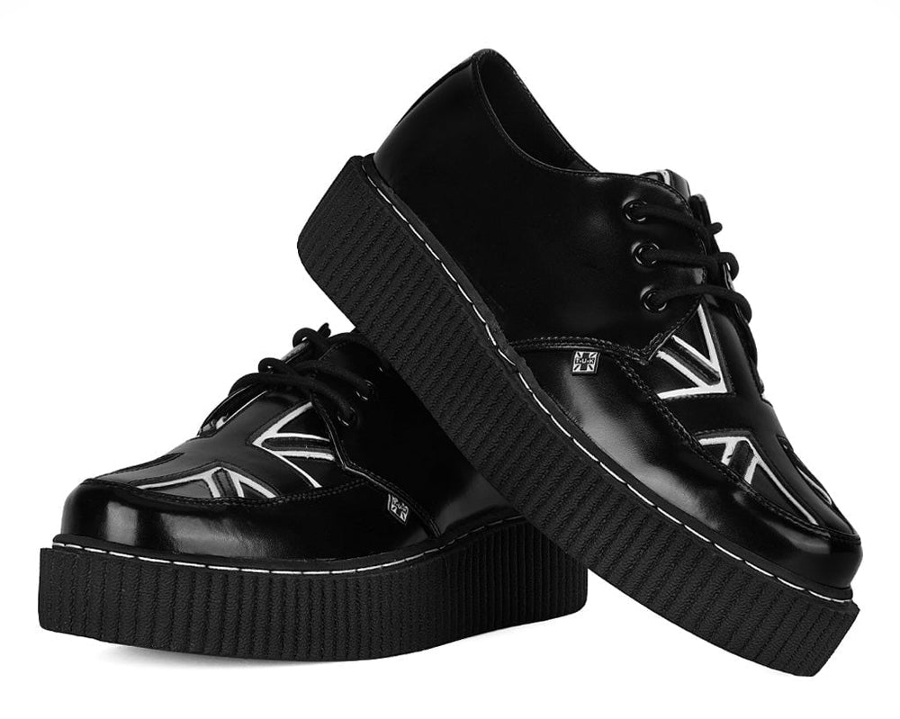 T.U.K. Shoes G3391 Black Leather Union Jack Vintage Mondo Creeper