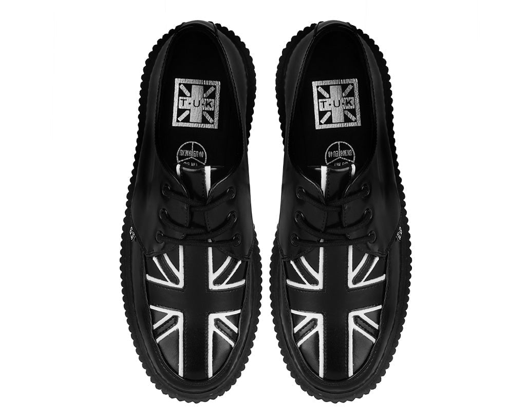 T.U.K. Shoes G3391 Black Leather Union Jack Vintage Mondo Creeper