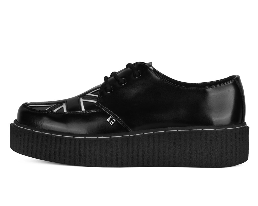 T.U.K. Shoes G3391 Black Leather Union Jack Vintage Mondo Creeper
