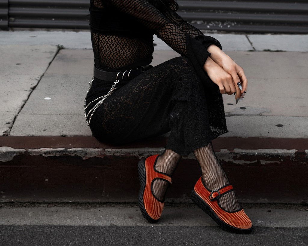 T.U.K. Shoes F3215L Orange Corduroy Viva Low Mary Jane