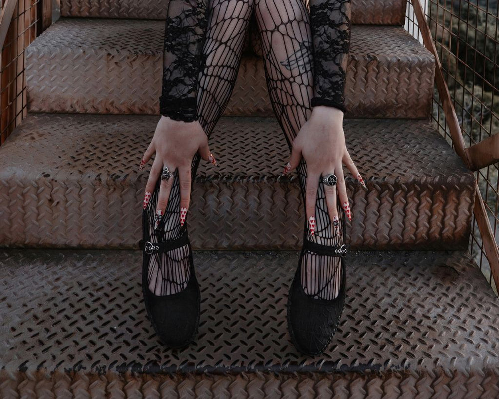T.U.K. Shoes F3311L Black Mesh Web Viva Low Mary Jane