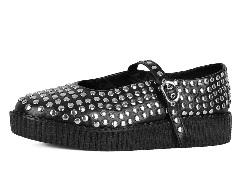 T.U.K. Shoes F3275L Black TUKskin Flat Stud Viva Low Mary Jane