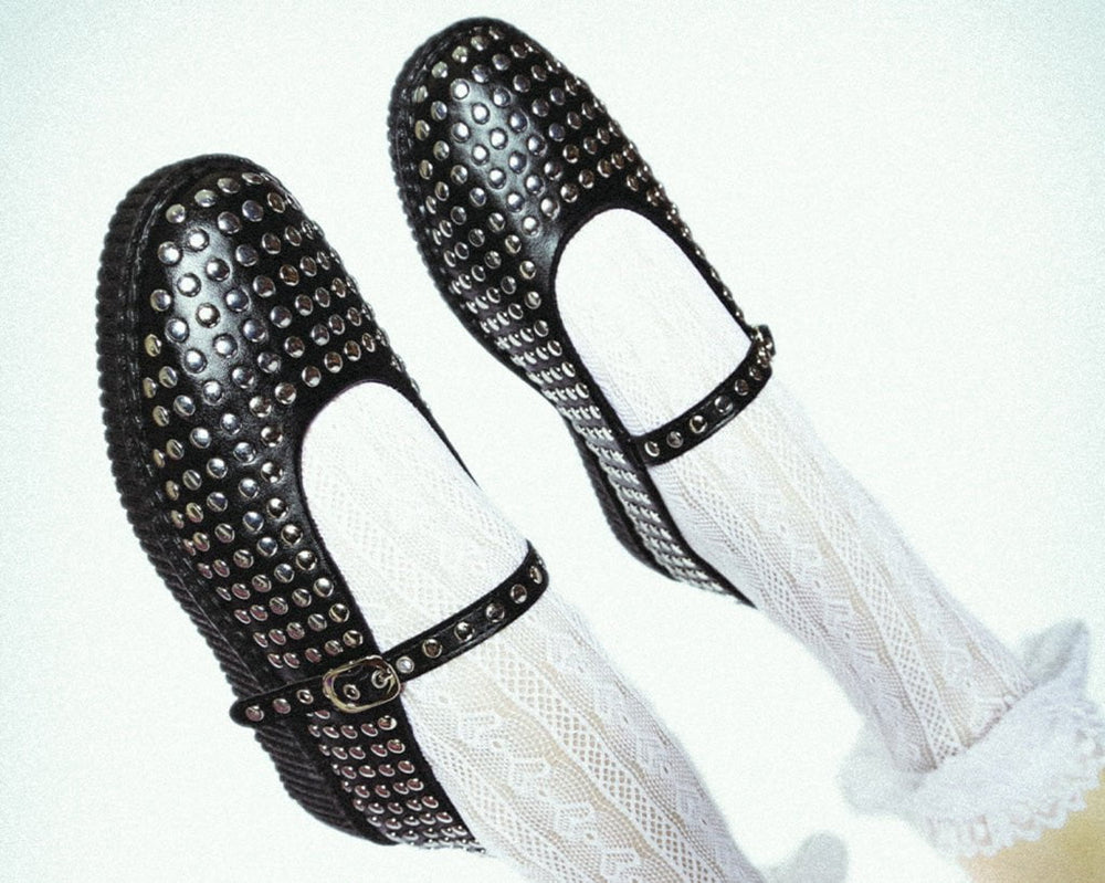 T.U.K. Shoes F3275L Black TUKskin Flat Stud Viva Low Mary Jane