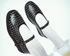 T.U.K. Shoes F3275L Black TUKskin Flat Stud Viva Low Mary Jane