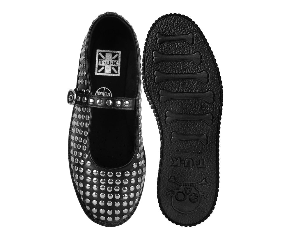 T.U.K. Shoes F3275L Black TUKskin Flat Stud Viva Low Mary Jane