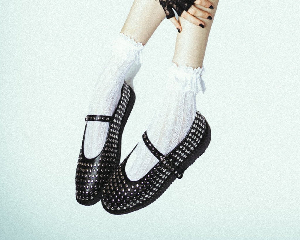 T.U.K. Shoes F3275L Black TUKskin Flat Stud Viva Low Mary Jane