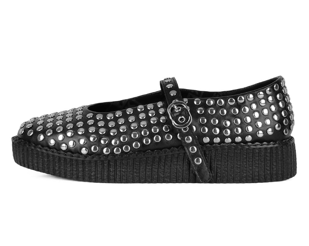 T.U.K. Shoes F3275L Black TUKskin Flat Stud Viva Low Mary Jane