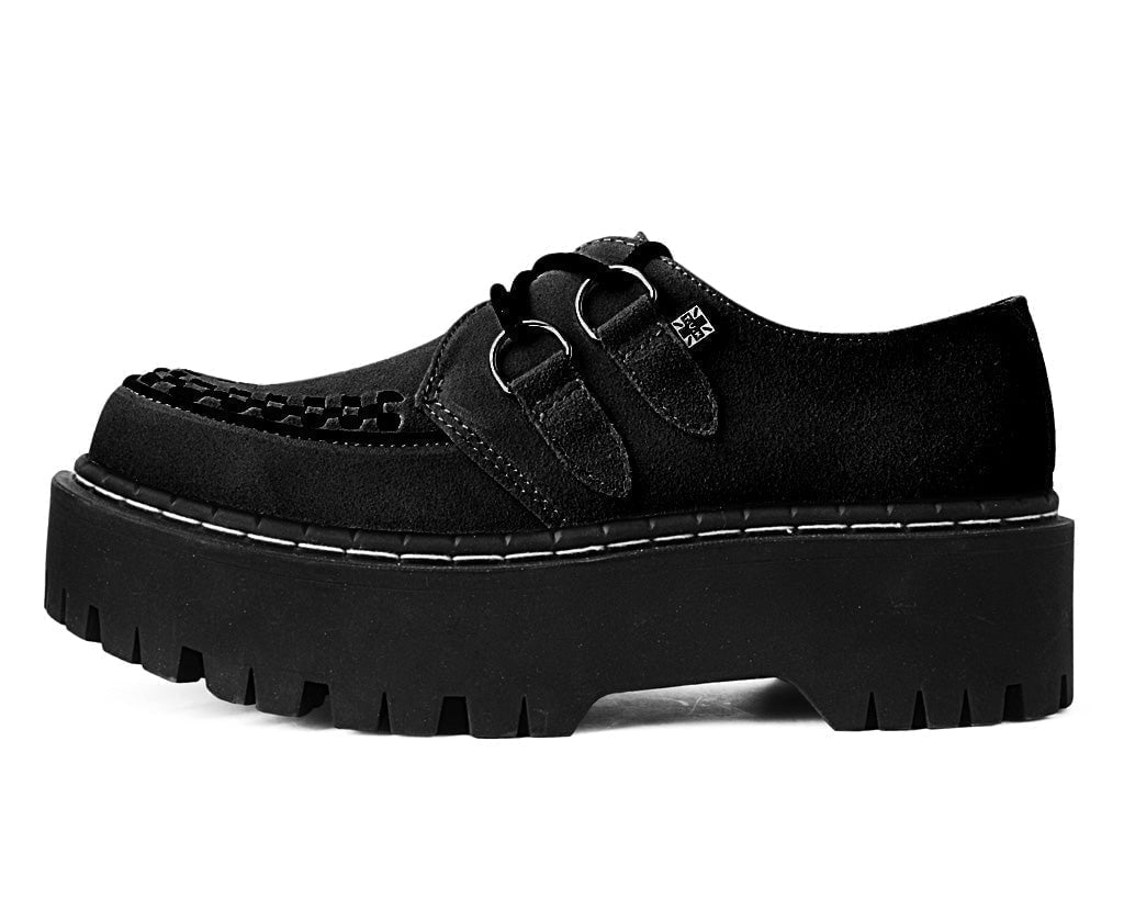 T.U.K. Shoes A3051 Black Suede Interlace Double Decker Creeper