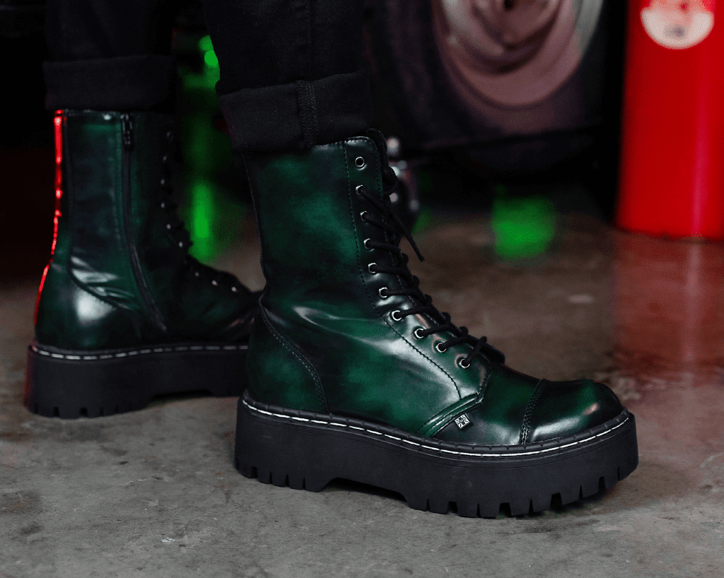 T.U.K. Shoes A3195 Green Rub-Off 10-Eye Double Decker Boot