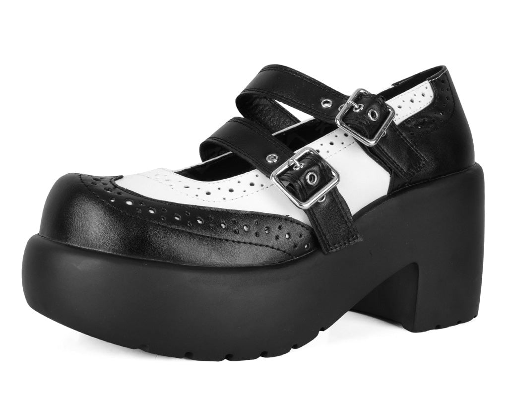 T.U.K. Shoes A3273L Black & White Brogue Bubble Mary Jane