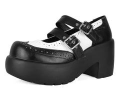 T.U.K. Shoes A3273L Black & White Brogue Bubble Mary Jane