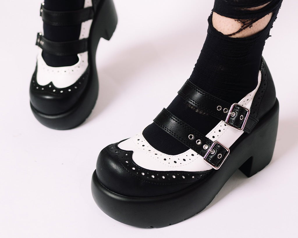 T.U.K. Shoes A3273L Black & White Brogue Bubble Mary Jane
