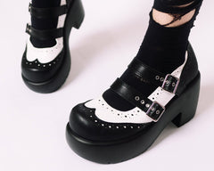T.U.K. Shoes A3273L Black & White Brogue Bubble Mary Jane