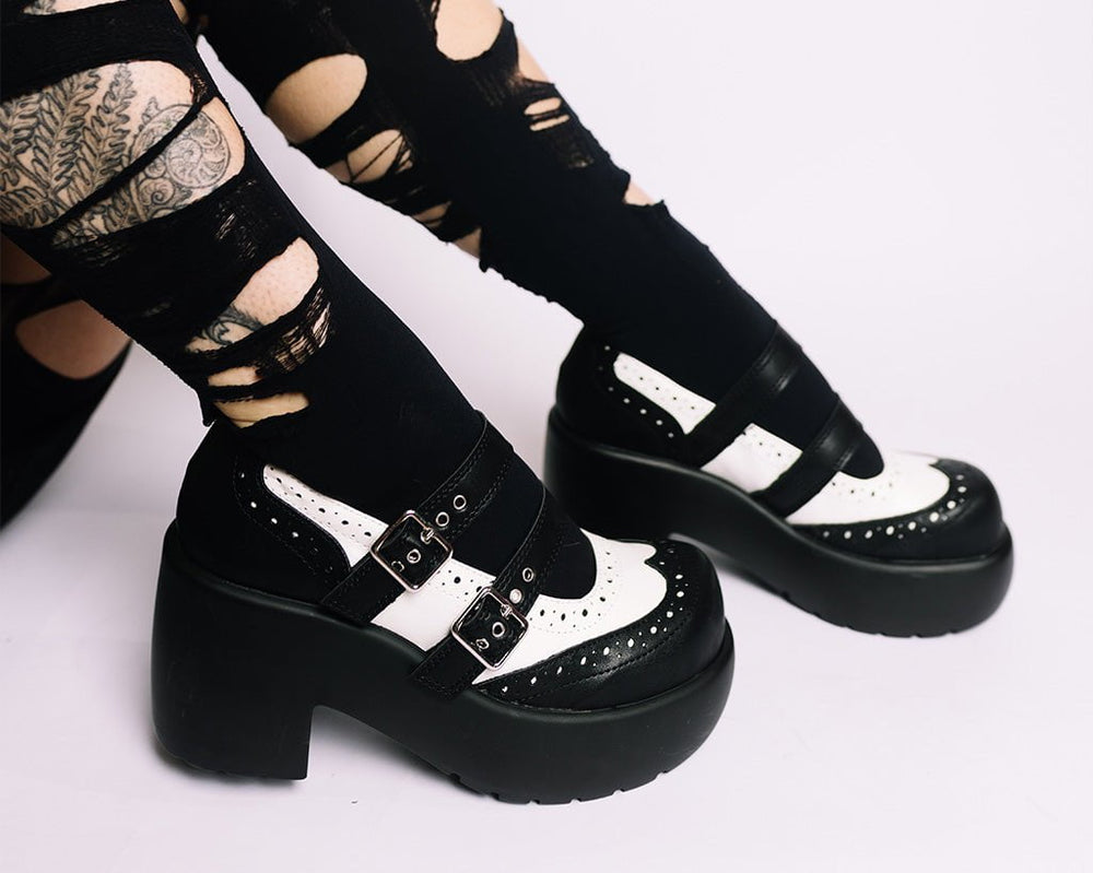 T.U.K. Shoes A3273L Black & White Brogue Bubble Mary Jane