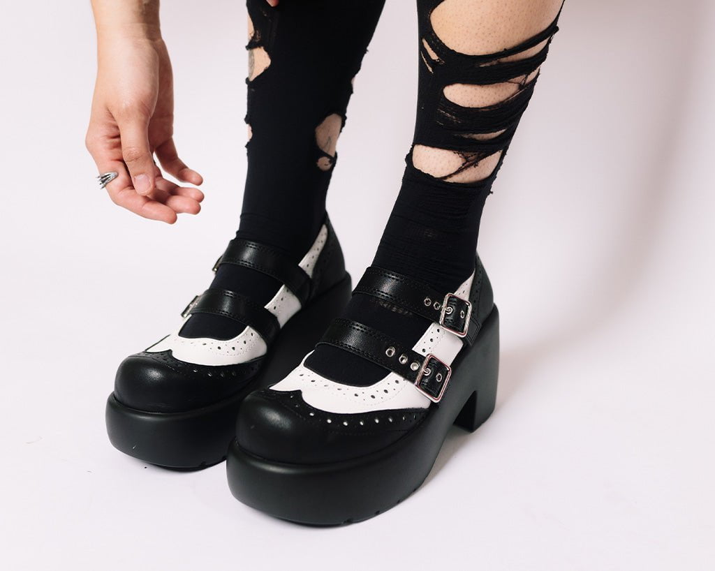 T.U.K. Shoes A3273L Black & White Brogue Bubble Mary Jane