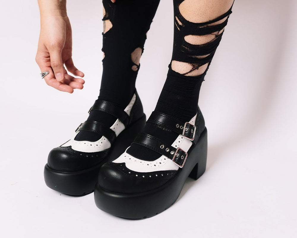 T.U.K. Shoes A3273L Black & White Brogue Bubble Mary Jane
