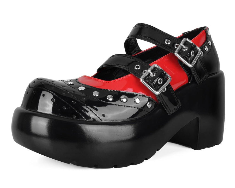 T.U.K. Shoes A3274L Black & Red Patent Brogue Bubble Mary Jane