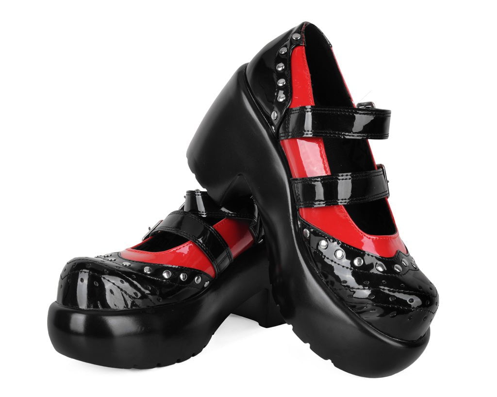 T.U.K. Shoes A3274L Black & Red Patent Brogue Bubble Mary Jane