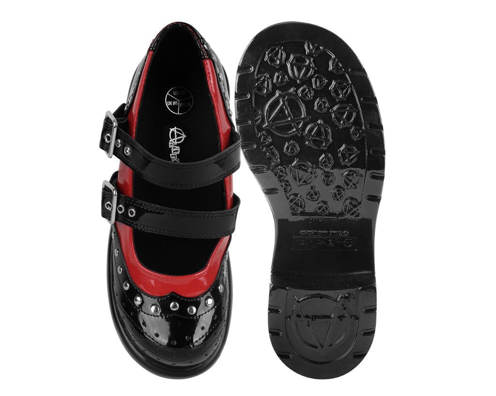 T.U.K. Shoes A3274L Black & Red Patent Brogue Bubble Mary Jane