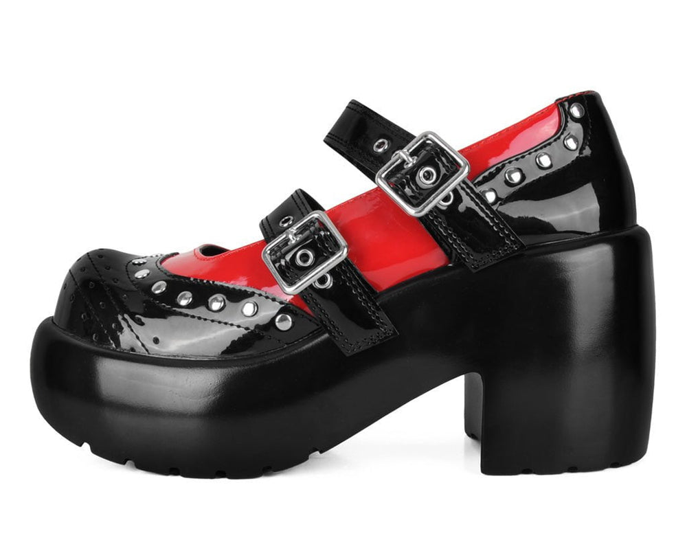 T.U.K. Shoes A3274L Black & Red Patent Brogue Bubble Mary Jane