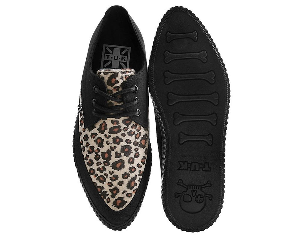 T.U.K. Shoes Black & Leopard Tie Pointed Lace Up EZC