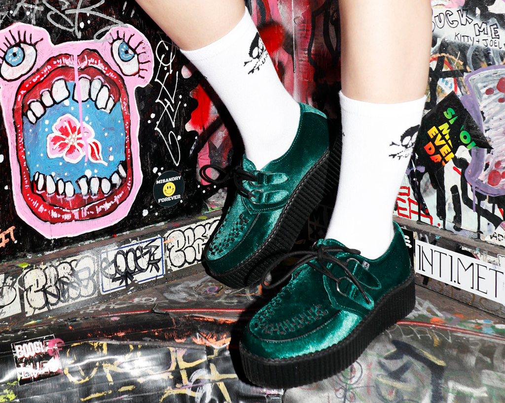 T.U.K. Shoes V8535 Emerald Green Velvet Viva Mondo Creeper