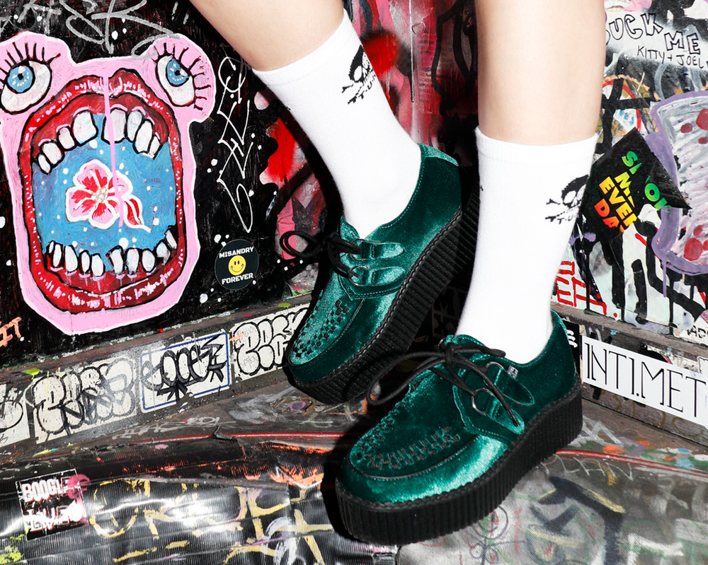T.U.K. Shoes V8535 Emerald Green Velvet Viva Mondo Creeper