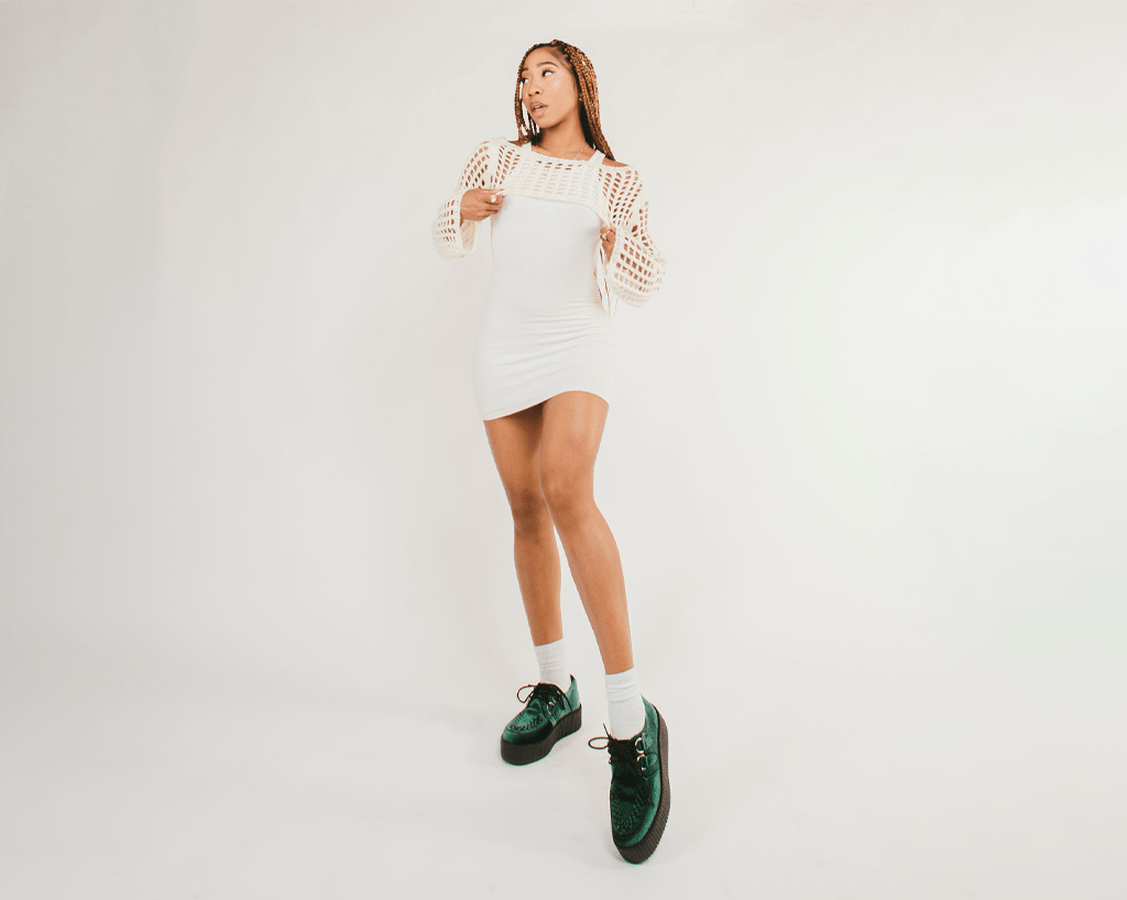 T.U.K. Shoes V8535 Emerald Green Velvet Viva Mondo Creeper