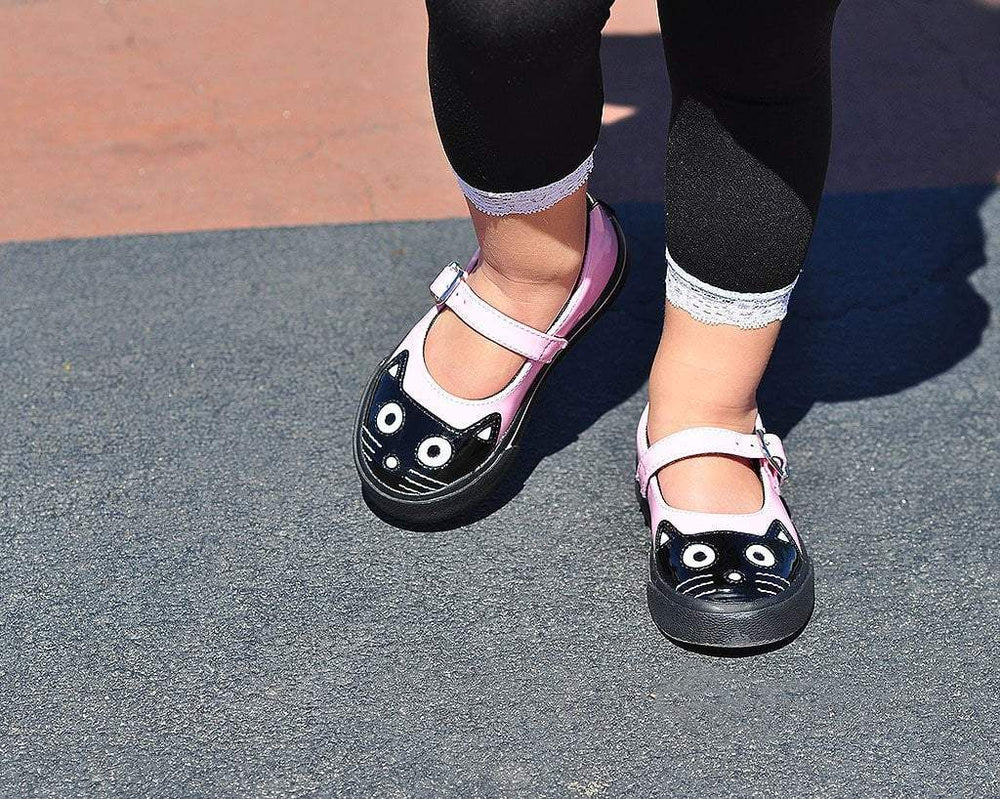 T.U.K. Shoes A9726B Black & Pink Kitty Mary Jane Toddler Sneaker