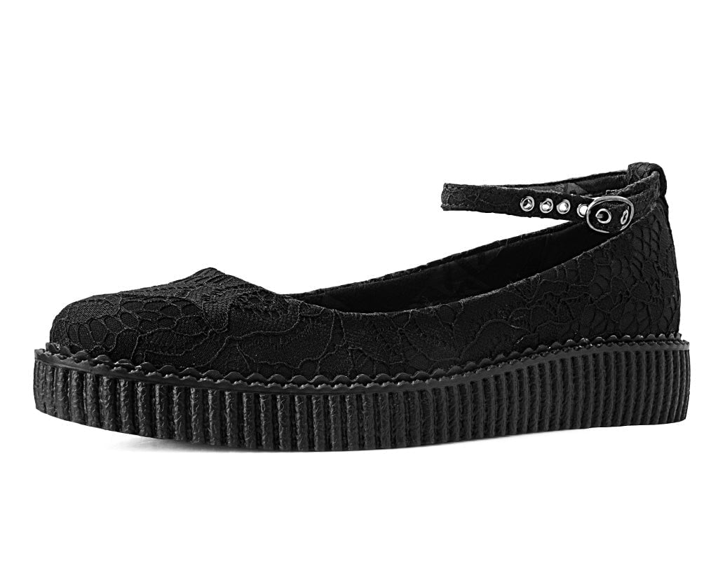 T.U.K. Shoes A3165L Black Lace Pointed Ballet Creeper
