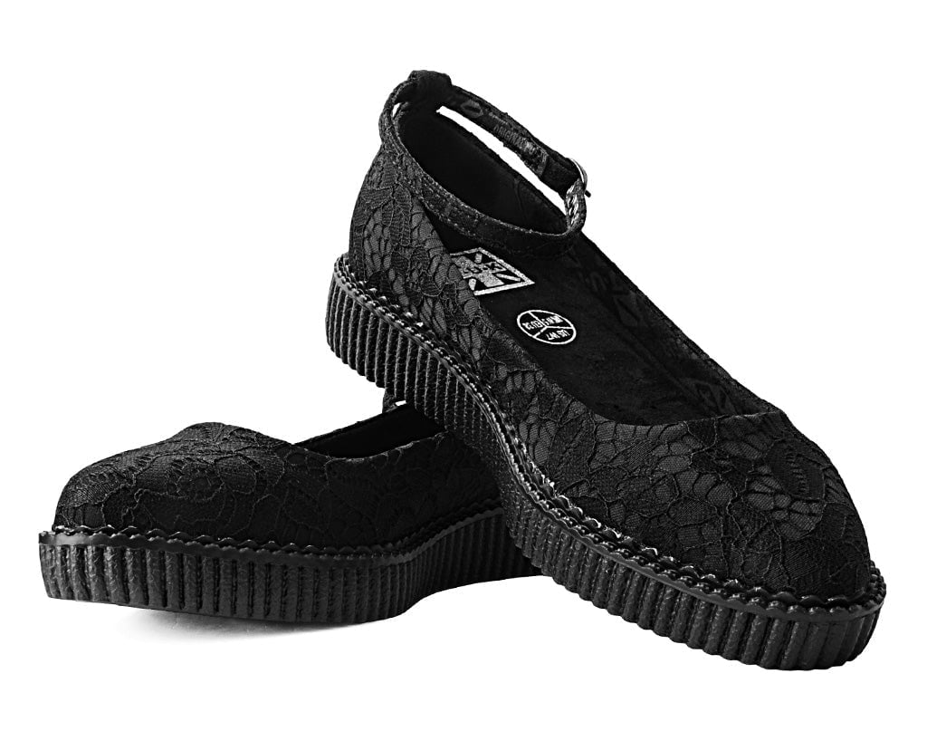 T.U.K. Shoes A3165L Black Lace Pointed Ballet Creeper