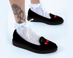 T.U.K. Shoes A3338L Black Velvet Cherry Ballet Flat
