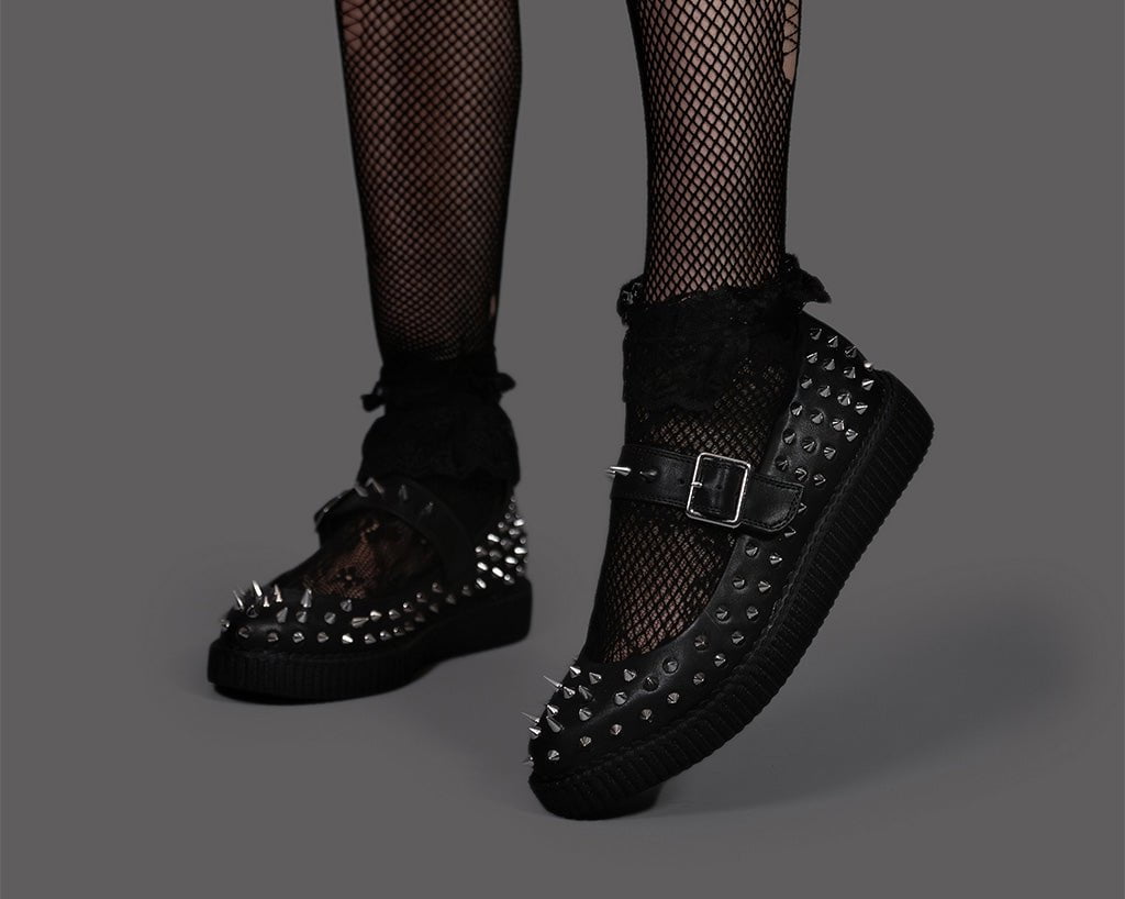 T.U.K. Shoes A3355L Black TUKskin Pointed Spike Mary Jane