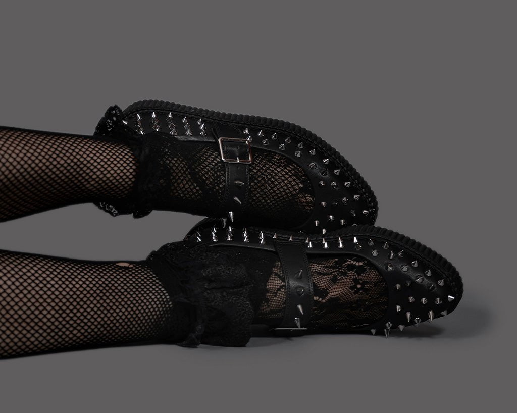 T.U.K. Shoes A3355L Black TUKskin Pointed Spike Mary Jane