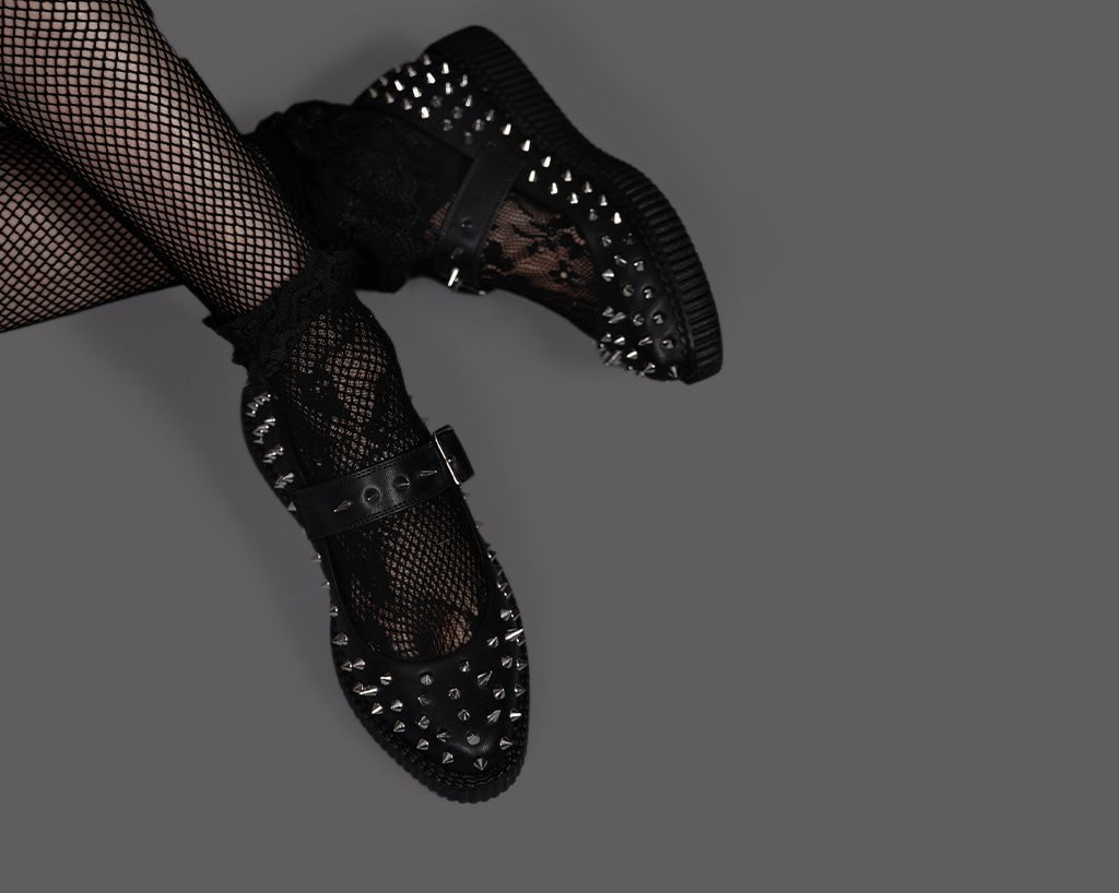 T.U.K. Shoes A3355L Black TUKskin Pointed Spike Mary Jane