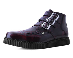 T.U.K. Shoes A3170 Burgundy Rub-Off 3-Buckle Pointed Creeper Boot