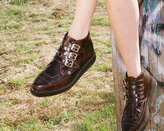 T.U.K. Shoes A3170 Burgundy Rub-Off 3-Buckle Pointed Creeper Boot