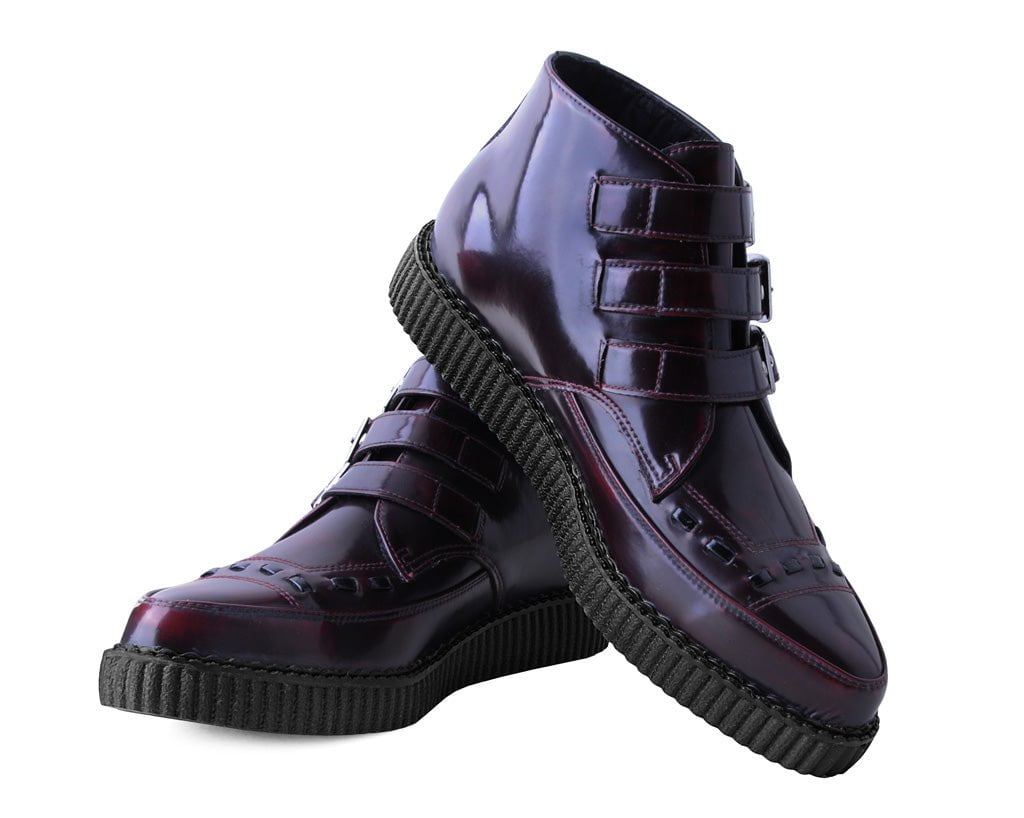 T.U.K. Shoes A3170 Burgundy Rub-Off 3-Buckle Pointed Creeper Boot