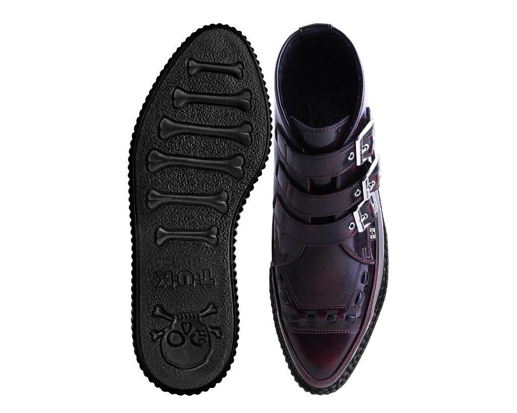 T.U.K. Shoes A3170 Burgundy Rub-Off 3-Buckle Pointed Creeper Boot